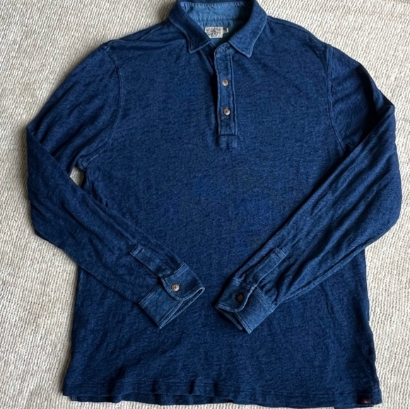 Faherty Indigo Dyed Long Sleeve Polo - Picture 2 of 6